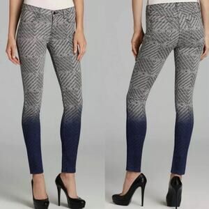 J Brand Ombré Dip Dye Armature Print Super Skinny Jeans 26 Art Deco Maximalist